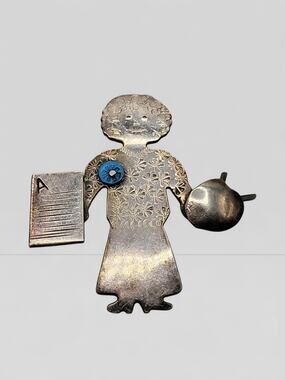 Rare JORR Sterling Silver Teacher Girl Brooch Israel Mid Century